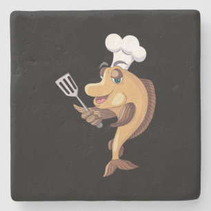 Porta-copo De Pedra Peixe Chef Cozinhar de pesca Presente de Figurino