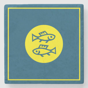 Porta-copo De Pedra Peixes Horoscópio Amarelo Azul Moderno Minimalista