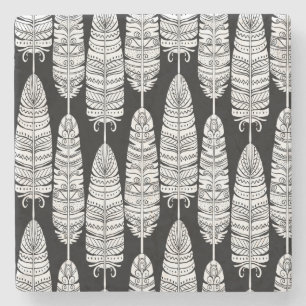 Porta-copo De Pedra Penas boho: padrão preto e branco