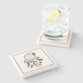 Porta-copo De Pedra Penas tribais e flores de Dreamcatcher