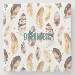 Porta-copo De Pedra Penas Tribais Nativas de Cream Brown