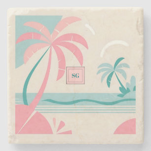 Porta-copo De Pedra Peneira tropical pastel, cor-de-rosa e chaleira, m