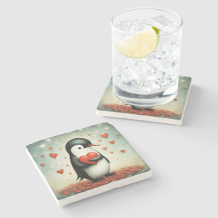 Porta-copo De Pedra Penguin Love 1