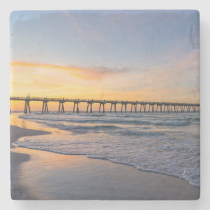 Porta-copo De Pedra Pensacola Pier Shoreline Sunrise Porta copos