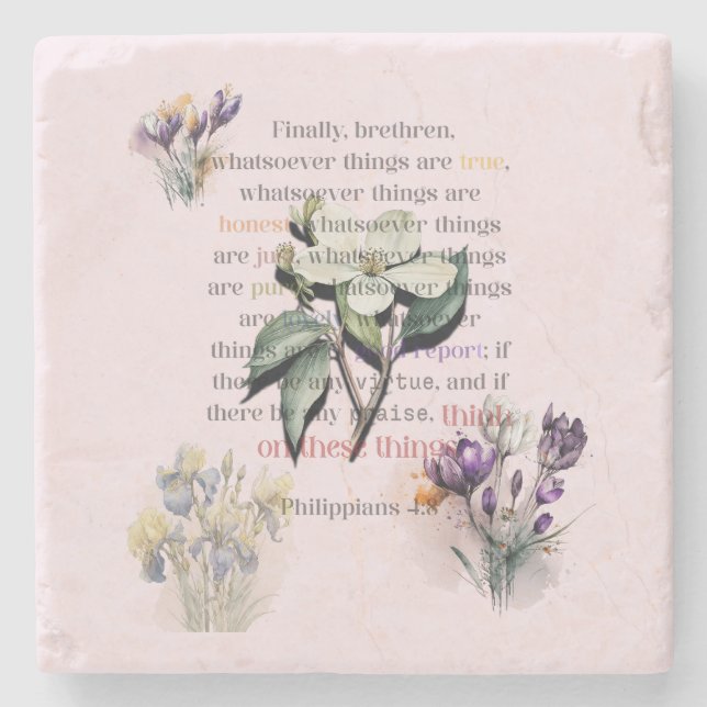 Porta-copo De Pedra Pense na Escritura dessas Coisas (Frente)