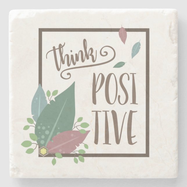 Porta-copo De Pedra Pense no feather de motivação positiva boho (Frente)