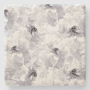 Porta-copo De Pedra Peônias, cinza e branco, floral, flores brancas