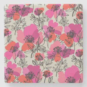 Porta-copo De Pedra Peony Floral Vintage Sem Olhos Padrão.