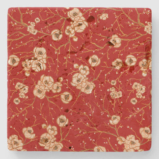 Porta-copo De Pedra Pequenas flores no padrão vermelho