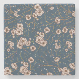 Porta-copo De Pedra Pequenas flores padrão azul claro