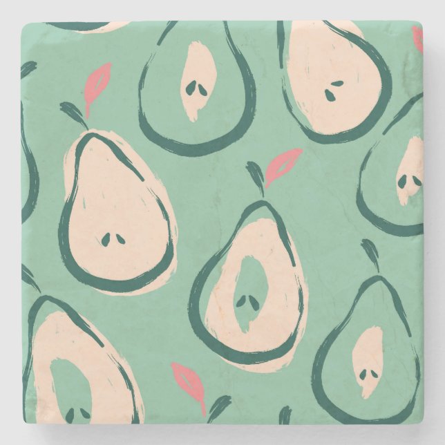 Porta-copo De Pedra Peras de Verão: padrão de fruta fresco. (Frente)