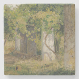 Porta-copo De Pedra Pérgola Com Uvas De Vinho (Paisagem De Vinha)