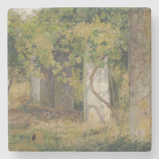 Porta-copo De Pedra Pérgola Com Uvas De Vinho (Paisagem De Vinha) (Frente)