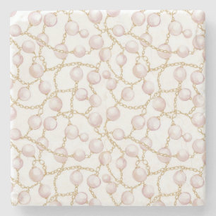 Porta-copo De Pedra Pérolas Glam Rosa Dourado