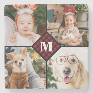 Porta-copo De Pedra Personalizada 4 Fotografias Monograma Xadrez Verme