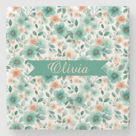 Porta-copo De Pedra Personalizado Floral Verde Primavera Vintage