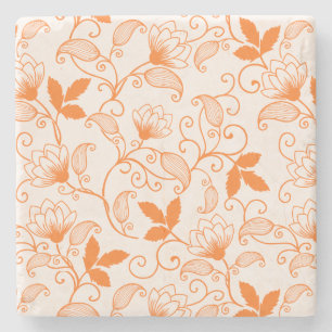 Porta-copo De Pedra Personalizar Padrão Floral Laranja