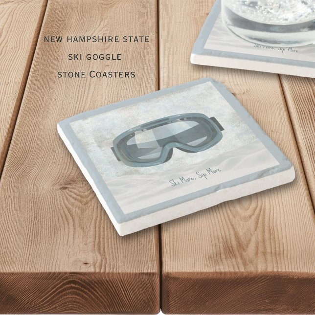 Porta-copo De Pedra Personalized New Hampshire Ski Stone Coaster (New Hampshire ski goggle personalized coasters)