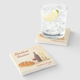 Porta-copo De Pedra Personalized Shabbat Shalom Watercolor Coaster 