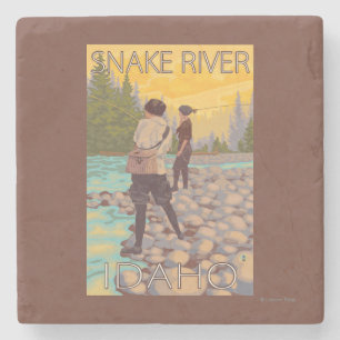 Porta-copo De Pedra Pesca com mosca das mulheres - rio Snake, Idaho