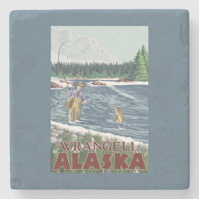 Porta-copo De Pedra Pescador da mosca - Wrangell, Alaska (Frente)