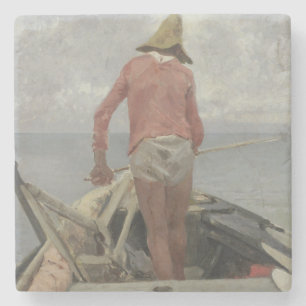 Porta-copo De Pedra Pescador em seu barco (por Vincenzo Caprile)