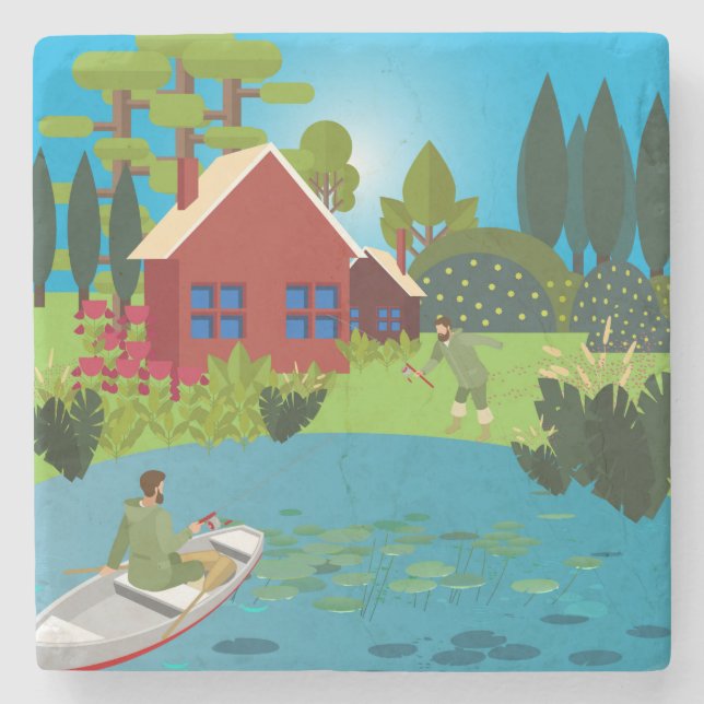 Porta-copo De Pedra Pescadores (Frente)