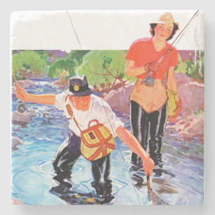 Porta-copo De Pedra Pescando um peixe por R.J. Cavaliere