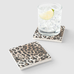 Porta-copo De Pedra Pêssego Preto Creme Leopardo  