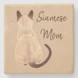 Porta-copo De Pedra Pessoa com Gato Siamês Kitty Olhando para Longe Ar