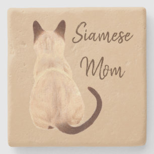 Porta-copo De Pedra Pessoa com Gato Siamês Kitty Olhando para Longe Ar