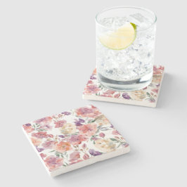 Porta-copo De Pedra Pétalas de Pêssego Flores de Aquarela Botânica Flo