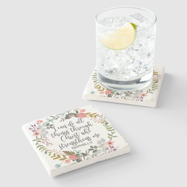 Porta-copo De Pedra Philippians 4:13 Eu posso fazer tudo (Lateral)