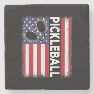 Porta-copo De Pedra Pickleball American Flag Engraçado Pickleball Vi