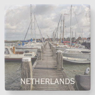 Porta-copo De Pedra Pier com barcos e iates em Marken Países Baixos