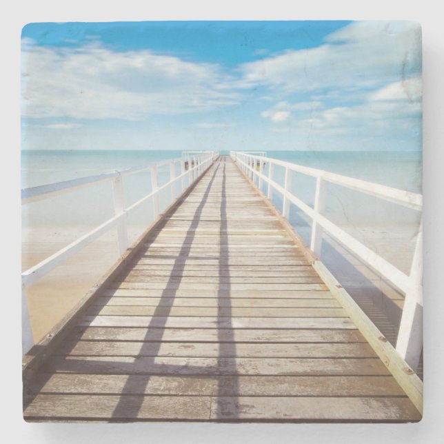 Porta-copo De Pedra Pier de praia tropical (Frente)