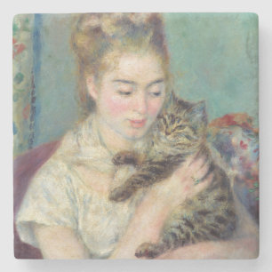 Porta-copo De Pedra Pierre-Auguste Renoir - Mulher com um Gato