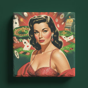 Porta-copo De Pedra Pin-up de Jogos de Azar Vintage