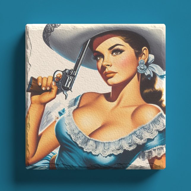 Porta-copo De Pedra Pin-up Retro do Velho Oeste (Criador carregado)