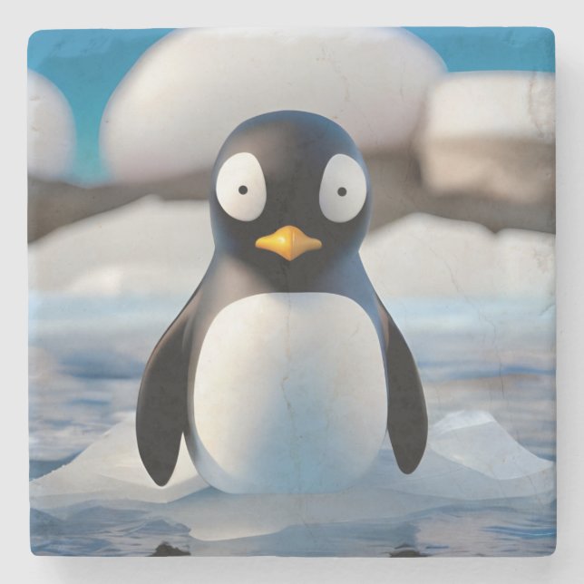 Porta-copo De Pedra Pinguim (Frente)