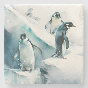 Porta-copo De Pedra Pinguins de Aquarela Reproduzíveis