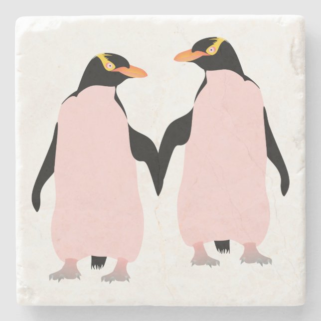Porta-copo De Pedra Pinguins Orgulho gay de lésbicas segurando as mãos (Frente)