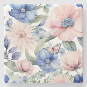 Porta-copo De Pedra Pink clássico e Bunch Flor Azul