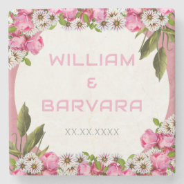 Porta-copo De Pedra Pink Elegant Floral Stone Drink Coaster