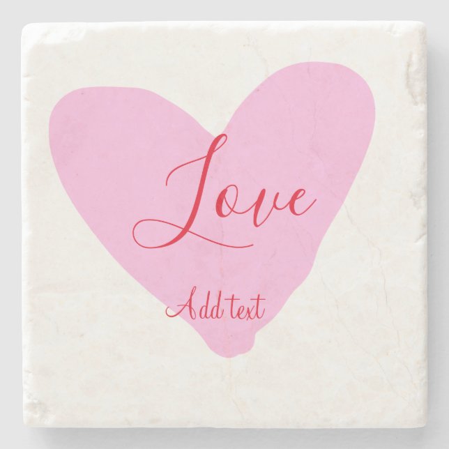 Porta-copo De Pedra Pink heart love happy Valentine's day text red nam (Frente)