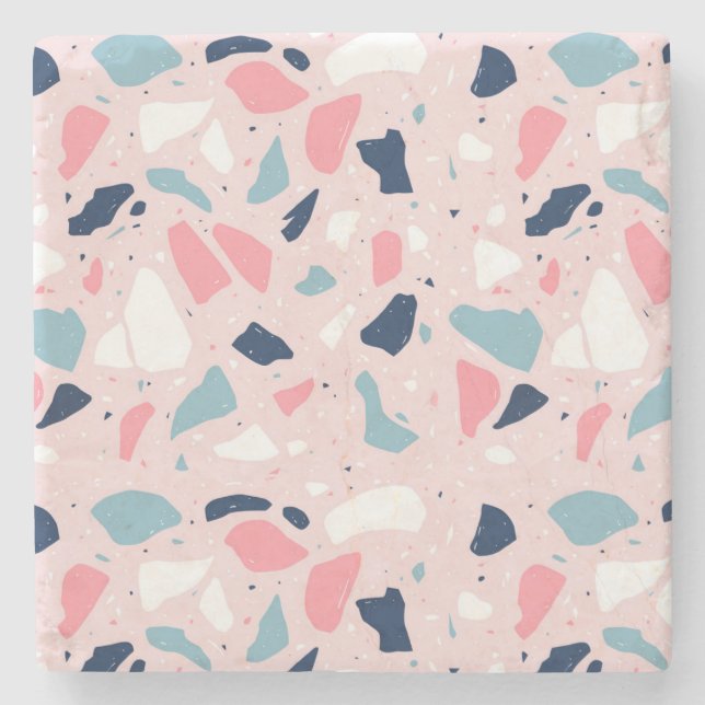 Porta-copo De Pedra Pink Terrazzo Pattern (Frente)