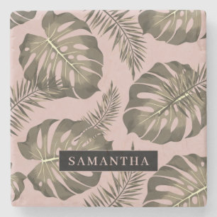 Porta-copo De Pedra Pink Tropical e Palm Dourado deixa padrão e nome