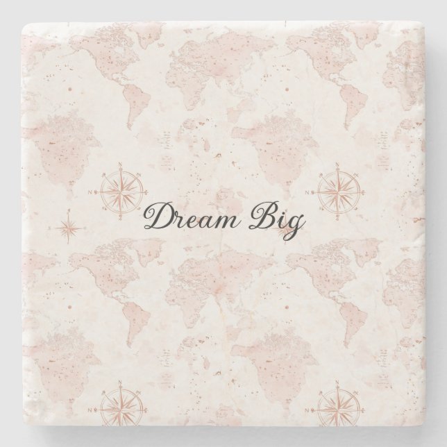 Porta-copo De Pedra Pink World Map (Frente)