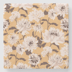 Porta-copo De Pedra Pintado Flores Brancas Padrão Floral