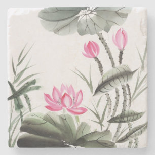 Porta-copo De Pedra Pintura da aguarela da flor de Lotus
